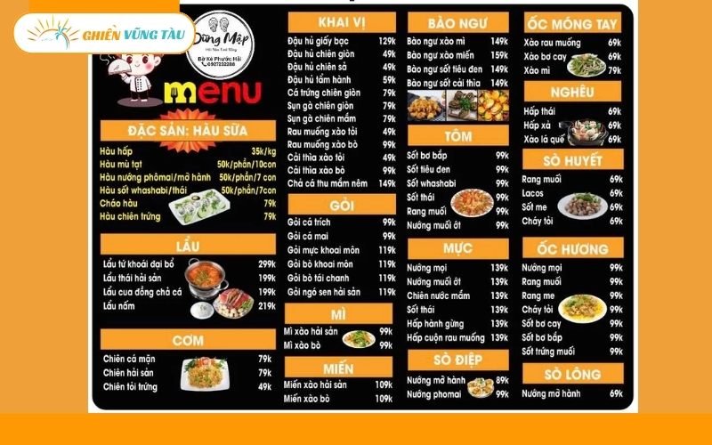 Quán nhậu Dũng Mập Phước Hải menu hải sản đa dạng, giá bình dân 8 quán nhậu dũng mập phước hải